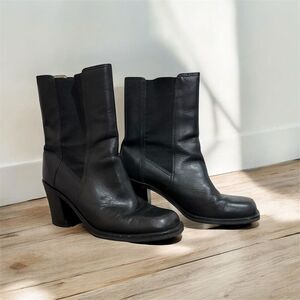 MIA Black Square Toe Leather Chunky Boots 8 Retro